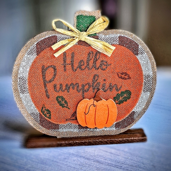 "Hello Pumpkin" 🎃 Fall Harvest Pumpkin Sign Home Decor Accent - Picture 6 of 6
